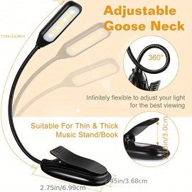 Rechargeable Book Reading Light Lamp, LED Book Light For Reading In Bed - Eye Caring Adjustable Brightness 3 Color Temperatures 20+ Hours Runtime, USB Reading Light For Bed, Book Light Clip On