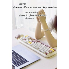 1 Set Cartoon Cute Wireless Keyboard & Mouse For Girls Office Computer High-looking Retro