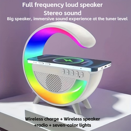 New Wireless Speakers With Wireless Fast Charging Rhythm RGB Light, Bar Smart Light, Sunrise Alarm Clock, WakeUp Light For Bedrooms, Dimmable Table Lamp