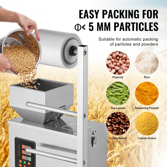 Automatic Particle Packaging Machine, 0.002-0.22lbs/1-100g, Multi-Function Weighing Packing Machine, Filling Sealling Mchine for Tea Seeds Grains Flour Beans Glitter