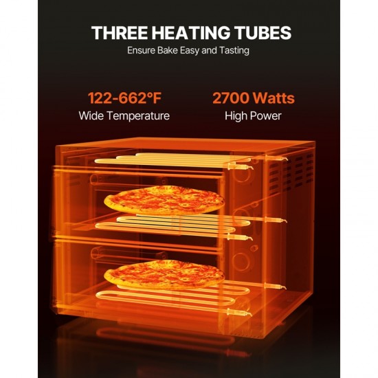 Commercial Electric Pizza Oven - 16-Inch Counter Pizza Maker with Double Deck Layers, Stainless Steel Construction, Multipurpose Indoor Oven for Baking Pizzas, Pretzels, Bread, and More - Ideal for Home, Restaurant, and Parties