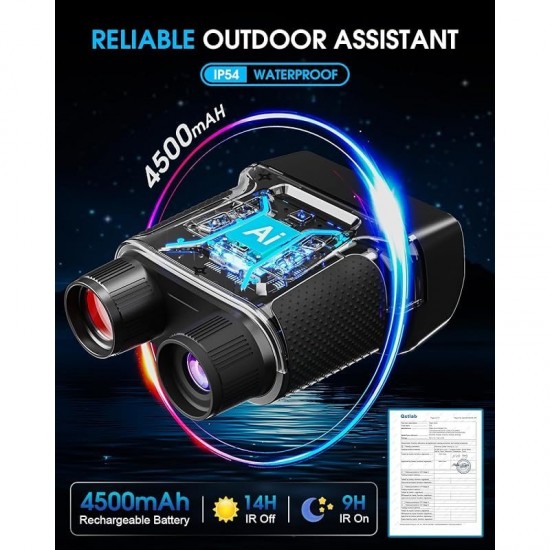 4K Night Vision Binoculars for AdultsNight Vision Goggles for Helmet[1312FT]8X Digital Zoom7-Level Infrared Adjustment for Camping32GB Card for Videos