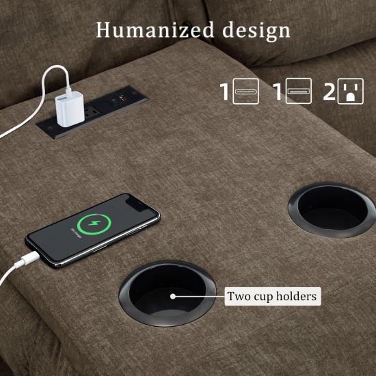 Personal Care Massage Chair, Three-Seater Sofa with Massage And Heating Function, Multi-Person Sofa with Manual Adjustment Back, with USB And Type-C Interface, Built-In Cup Holder And Side Bag, Suitable for Living Room, Home Theater, Premium Fabric